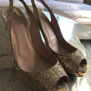 Christian Louboutin Gold Glitter Heels (Size 38/ US 7)